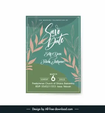 wedding invitation card template elegant classical leaves decor