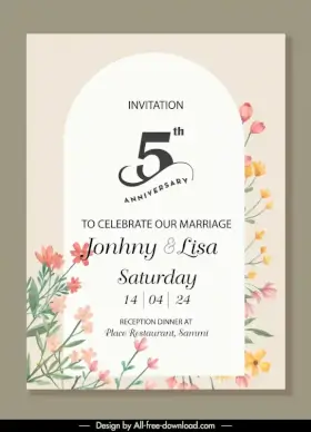 wedding invitation card template elegant flat flowers decor 