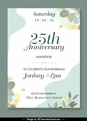 wedding  invitation card template elegant flat nature elements 
