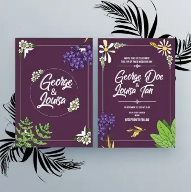 wedding invitation card template violet design natural decoration