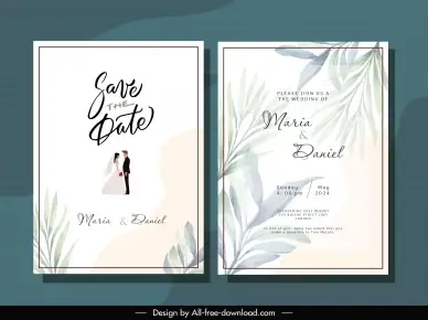 wedding invitation templates elegant classic leaves marriage couple