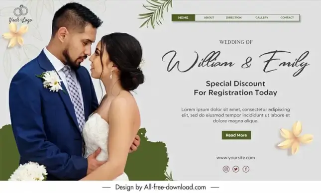 wedding landing page template elegant happy couple 