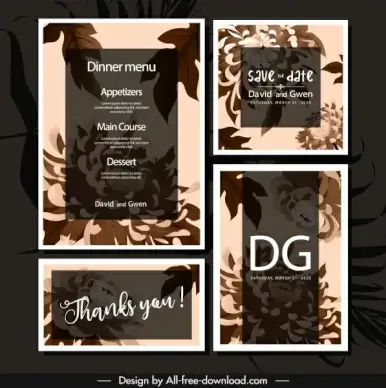 wedding template flowers sketch classic dark brown design