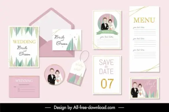 wedding templates bride groom decor colorful classic romance