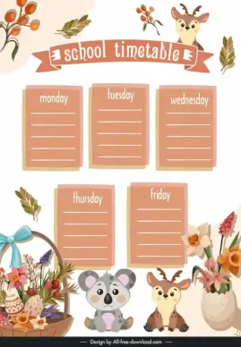 weekly planner template cute cartoon animals flowers leaves decor