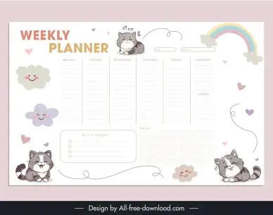 weekly to do list  template cute kitties clouds