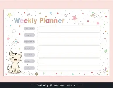 weekly todo list  organizer template cute handdrawn cat stars