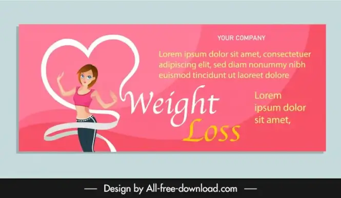 weight loss concept banner fitness woman ribbon heart shape sketch cartoon design 