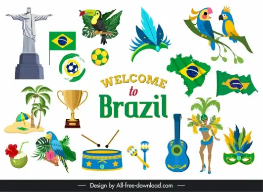 welcome to brazil advertising banner country symbol elements sketch 