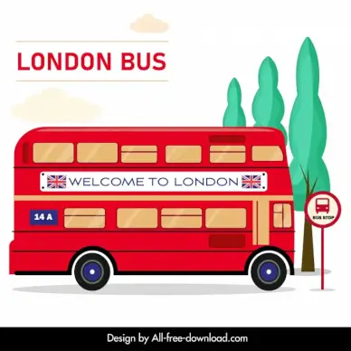 welcome to london poster bus and bus stop flat sketch