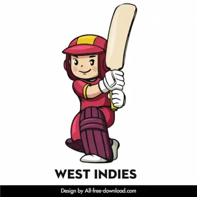 west indies cricket team icon cute girl sketch cartoon character design 