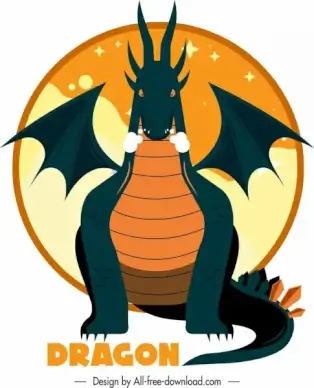 western dragon template colorful decor front view sketch