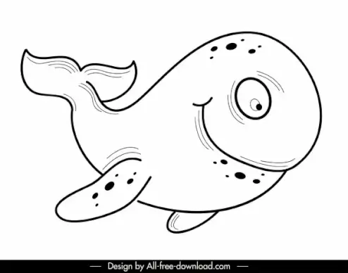 whale icon black white handdrawn sketch cartoon character
