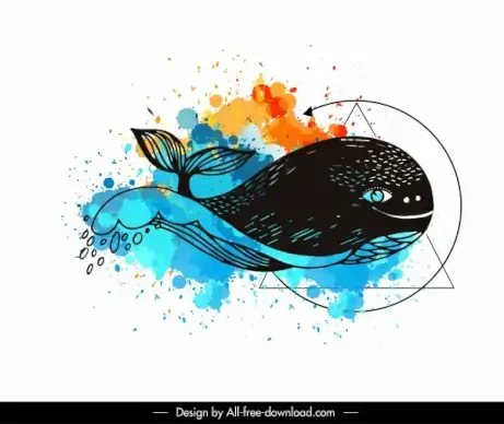 whale tattoo template handdrawn sketch grungy watercolor decor