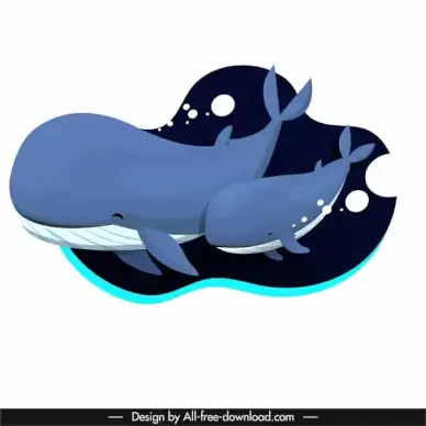 whales painting dark classical design swimming sketch