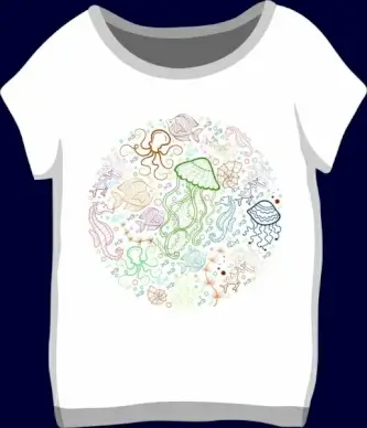white tshirt design marine creatures icons decoration