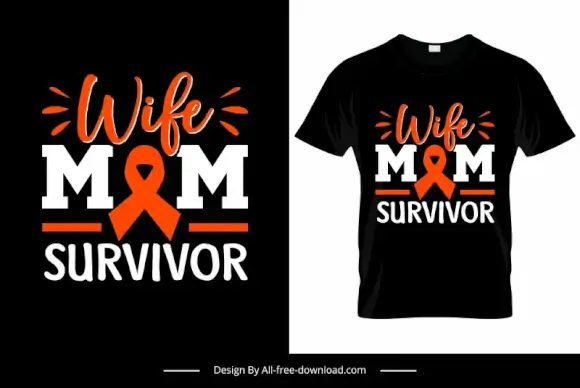 wife mom survivor tshirt template symmetric text cancer symbols outline contrast design 