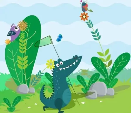 wild animal background colored cartoon stylized crocodile icon