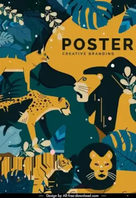 wild animals poster colorful retro design