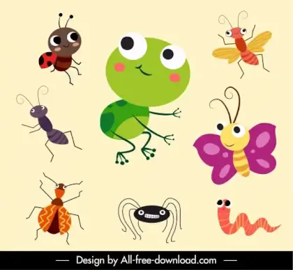 wild animals species icons cute cartoon sketch