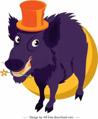 wild boar animal icon funny cartoon sketch