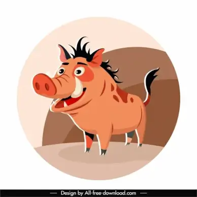 wild boar icon funny cartoon character sketch