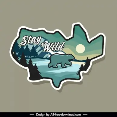 wild camping label template flat bear moon nature scene 