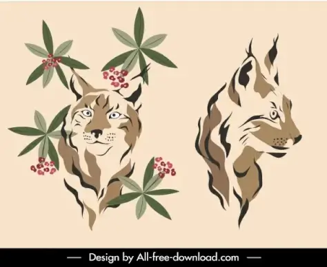 wild cat icons retro handdrawn sketch