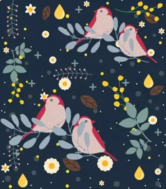 wild life background birds flowers decoration cartoon design