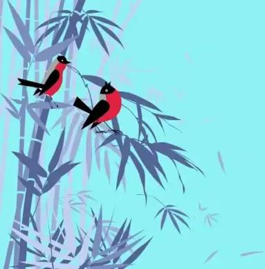 wild life background violet bamboo bird icons decor