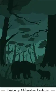 wild life painting bears jungle sketch dark design