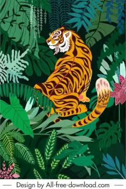 wild life painting tiger jungle sketch colorful classic
