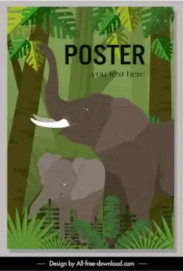 wild life poster elephant jungle sketch