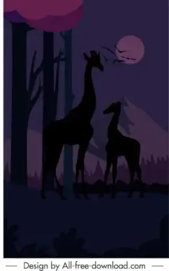 wild life scene painting night time sketch