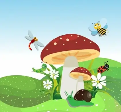 wild nature background colored stylized cartoon decoration