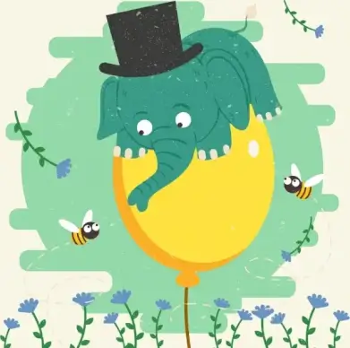 wild nature background elephant honeybees icons stylized design