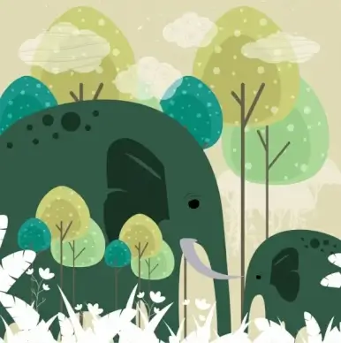 wild nature background elephant icons multicolored sketch