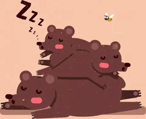 wild nature drawing cute sleeping bears icons