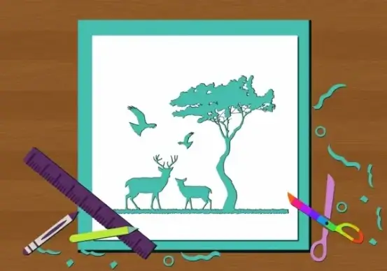 wild nature drawing cutting style colorful tools decoration