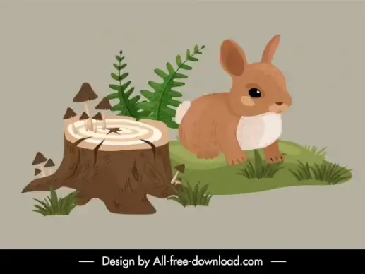wild nature icon rabbit wood plants sketch
