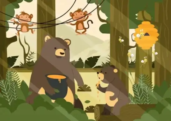 wild nature painting bears honey bee monkey icons