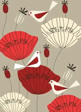wild nature painting birds flowers icons handdrawn sketch