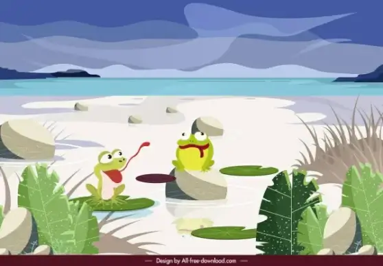 wild nature painting frogs sketch funny cartoon design