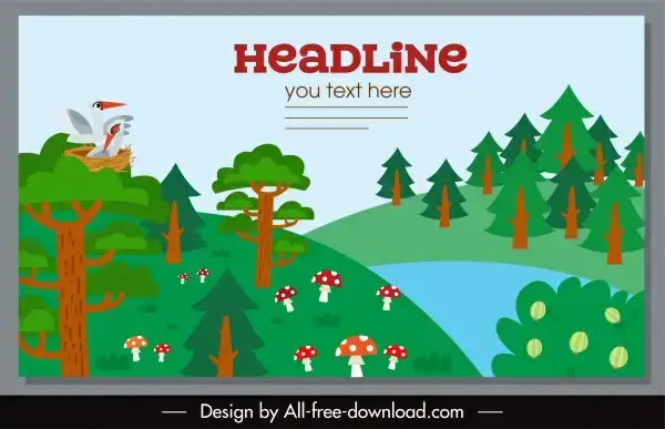 wild nature scene banner flat classical sketch