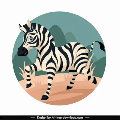 wild zebra icon colored cartoon sketch