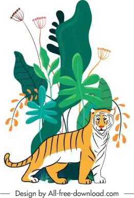 wilderness painting tiger sketch colorful flat handdrawn