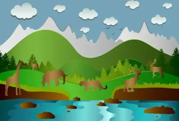 wildlife background animals silhouettes icons colorful design