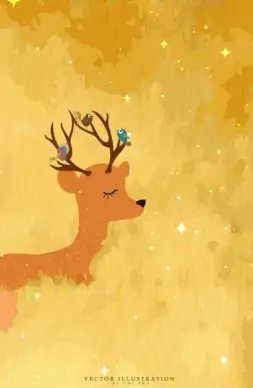 wildlife background brown reindeer birds icons decoration