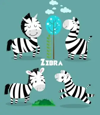 wildlife background cute zebra icon colored cartoon