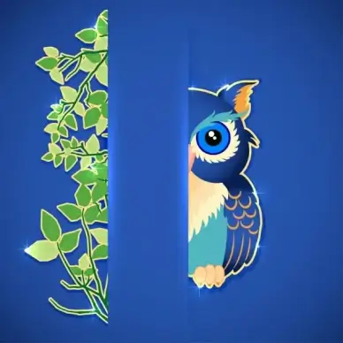 wildlife background leaves owl icons cutting style